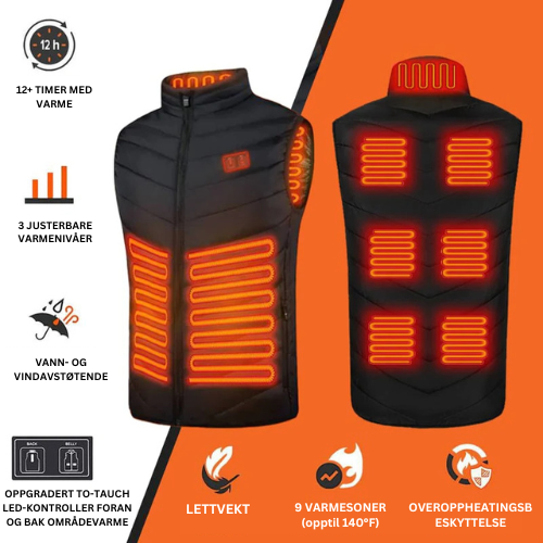 WarmerPro | 2024 To-Touch 15 Varmeinnstillinger LED-kontroller Oppvarmet Vest